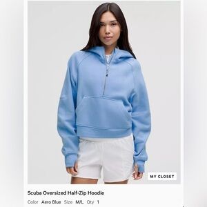 Lululemon NWT Scuba Oversized Half Zip Hoodie, Aero Blue, M/L